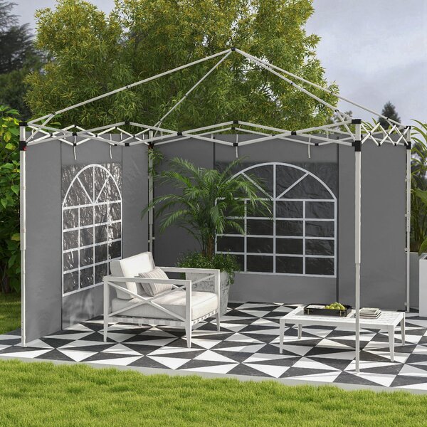 Outsunny Tende per gazebo, set da 2, per gazebo da giardino 3x6m o 3x3m, con finestre e porte, Grigio chiaro | Aosom Italy