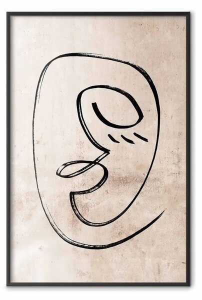 Poster: Sogghigno sonnolento - line art volto su sfondo beige