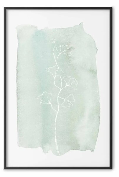 Poster: Tasso menta - line art pianta fiorita su verde menta