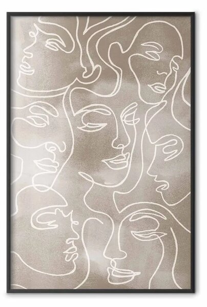Poster: Unità molteplicità - line art astratto su sfondo beige