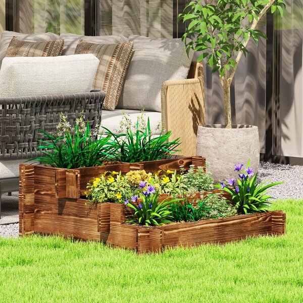 Outsunny Aiuola da Giardino a 3 Livelli con Design a Scala e Tessuto Non Tessuto per Coltivazioni Fiori 93x93x35 cm Carbonizzato | Aosom Italy