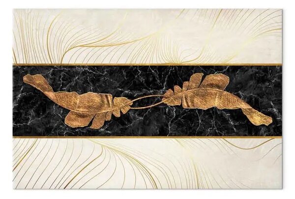 Quadro contemporaneo Foglie d'oro su marmo nero - Astrazione art deco