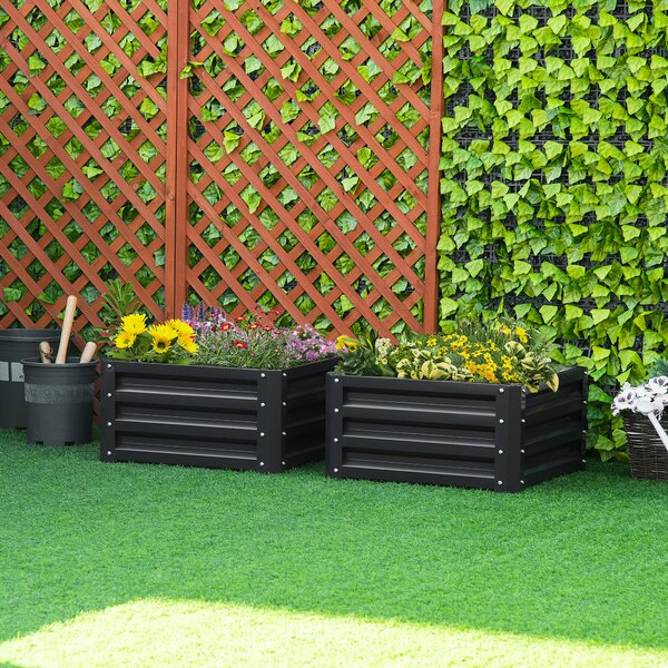 Outsunny Set di 2 fioriere rialzate, aiuola quadrata da giardino per verdure, fiori, acciaio zincato 60 x 60 x 30,5 cm, grigio | Aosom Italy