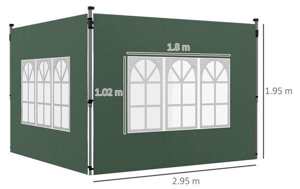 Outsunny Pareti Laterali per Gazebo 3 x 3 / 3 x 4 m 2 Pannelli in Tessuto Oxford 295x195 cm con Finestra per Feste Verde | Aosom Italy