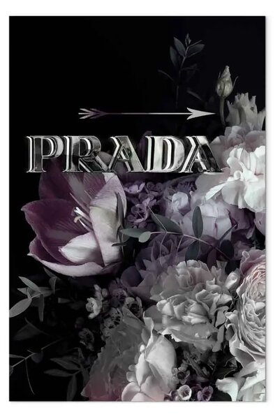 Quadro su tela Prada fiori - scritta floreale