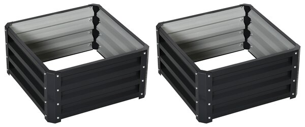 Outsunny Set di 2 fioriere rialzate, aiuola quadrata da giardino per verdure, fiori, acciaio zincato 60 x 60 x 30,5 cm, grigio | Aosom Italy