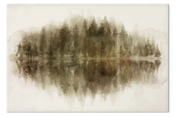 Quadro su tela Paesaggio della foresta ad acquerello sul lago