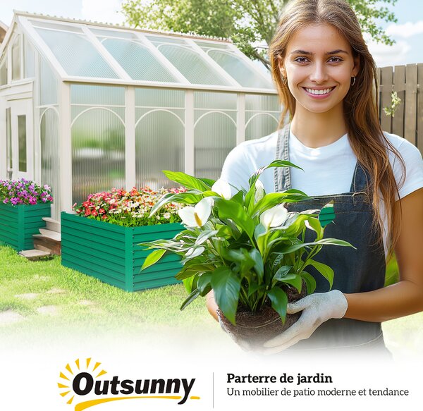 Outsunny Fioriera rialzata rettangolare galvanizzata per esterno - fondo aperto - 240 x 120 x 60 cm, verde | Aosom Italy