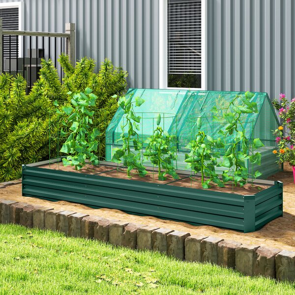 Outsunny Fioriera Esterna Grande Rettangolare in Acciaio Galvanizzato Orto Urbano con Base Aperta 240x60x30 cm Verde | Aosom Italy