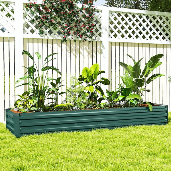 Outsunny Fioriera Esterna Grande Rettangolare in Acciaio Galvanizzato Orto Urbano con Base Aperta 240x60x30 cm Verde | Aosom Italy