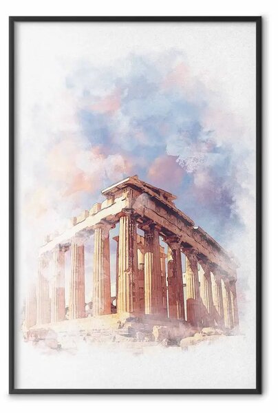 Poster: Partenone dipinto - edificio storico ad Atene in tema acquerello