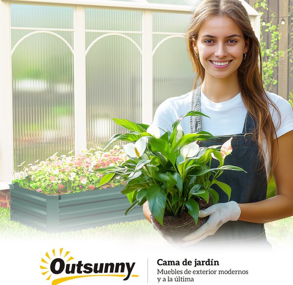 Outsunny Fioriera Esterna Grande Rettangolare in Acciaio Galvanizzato Orto Urbano con Base Aperta 240x60x30 cm Verde | Aosom Italy