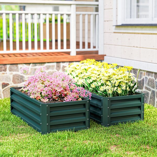 Outsunny Set di 2 Fioriere da Esterno Grandi in Acciaio Zincato Orti Urbani per Terrazza Giardino 110x50x30 cm Verde | Aosom Italy