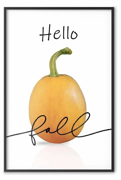 Poster: Ciao autunno - zucca arancione e scritte in inglese su sfondo bianco