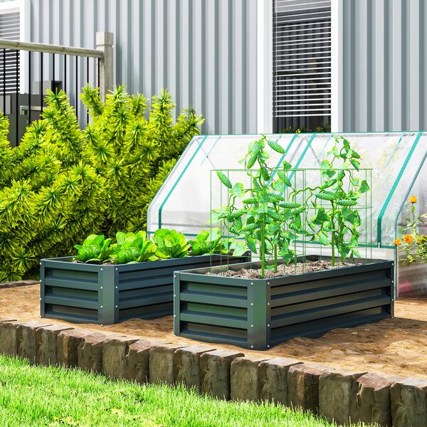 Outsunny Set di 2 Fioriere da Esterno Grandi in Acciaio Zincato Orti Urbani per Terrazza Giardino 110x50x30 cm Verde | Aosom Italy