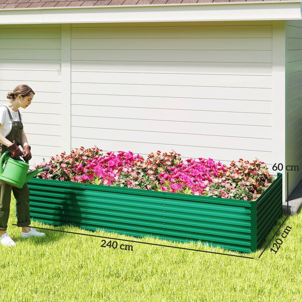 Outsunny Fioriera rialzata rettangolare galvanizzata per esterno - fondo aperto - 240 x 120 x 60 cm, verde | Aosom Italy