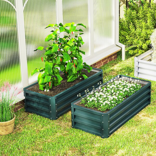 Outsunny Set di 2 Fioriere da Esterno Grandi in Acciaio Zincato Orti Urbani per Terrazza Giardino 110x50x30 cm Verde | Aosom Italy