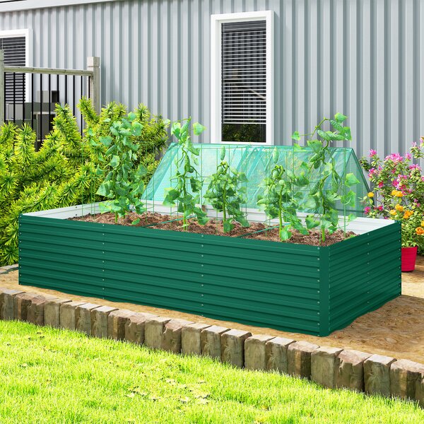Outsunny Fioriera rialzata rettangolare galvanizzata per esterno - fondo aperto - 240 x 120 x 60 cm, verde | Aosom Italy