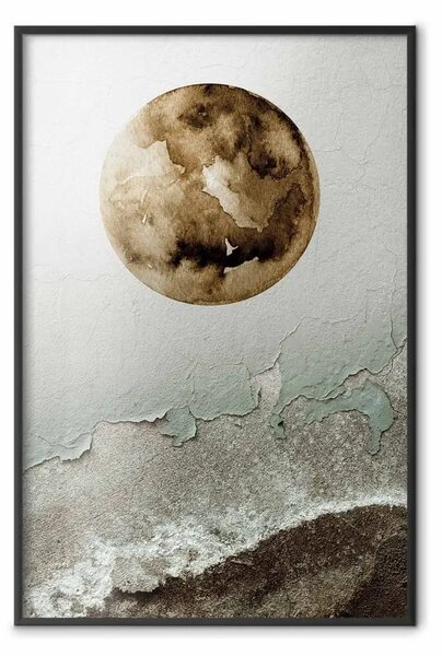 Poster: Flusso verde - luna e imitazione del mare in tema astratto