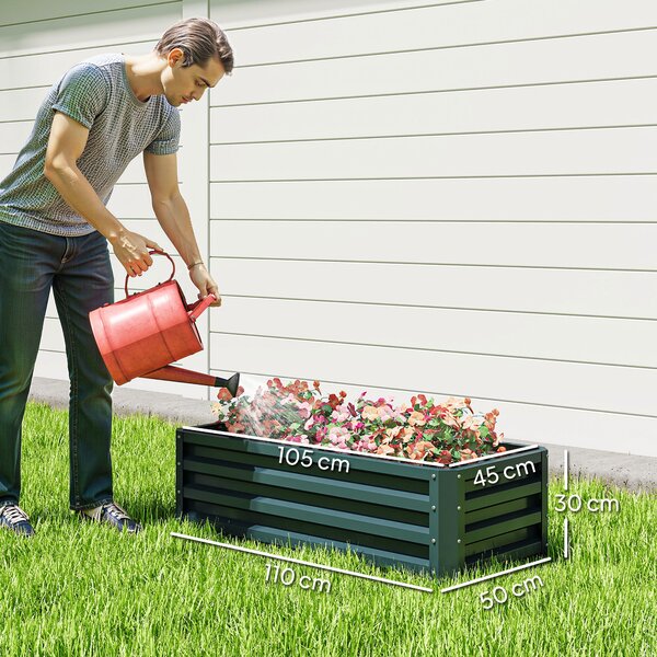 Outsunny Set di 2 Fioriere da Esterno Grandi in Acciaio Zincato Orti Urbani per Terrazza Giardino 110x50x30 cm Verde | Aosom Italy