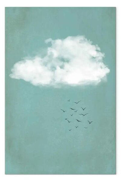 Quadro moderno Nuvole e uccelli - cielo paesaggio pastello in stile japandi