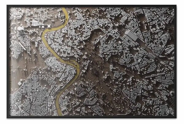 Poster: Roma e Tevere - mappa marrone con architettura grigia vista dall'alto