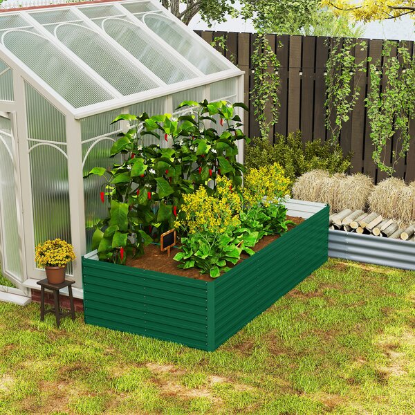 Outsunny Fioriera rialzata rettangolare galvanizzata per esterno - fondo aperto - 240 x 120 x 60 cm, verde | Aosom Italy