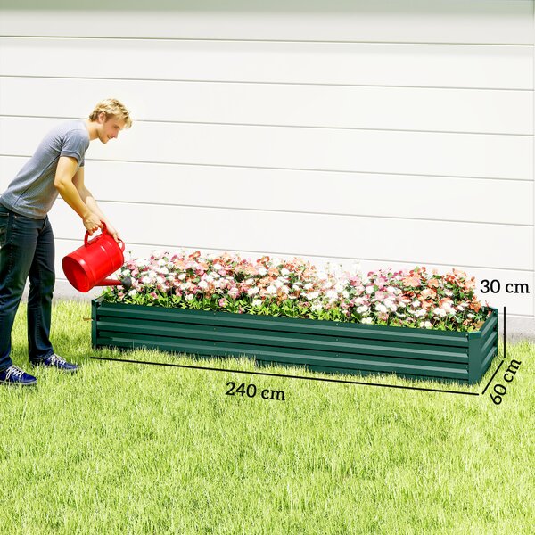 Outsunny Fioriera Esterna Grande Rettangolare in Acciaio Galvanizzato Orto Urbano con Base Aperta 240x60x30 cm Verde | Aosom Italy