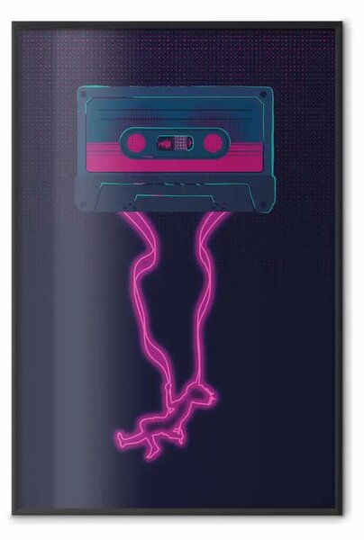 Poster: Estasi musicale - cassetta con nastro estratto di colore rosa neon