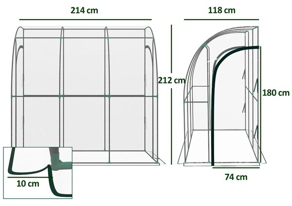 Outsunny Serra da giardino addossata, serra da balcone, telo rinforzato in PVC, 2 porte avvolgibili, 214 x 118 x 212 cm, trasparente | Aosom Italy