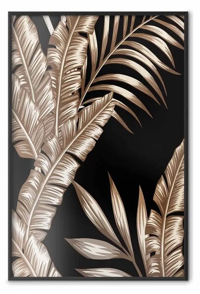 Poster: Isola dorata - composizione di foglie tropicali su sfondo nero