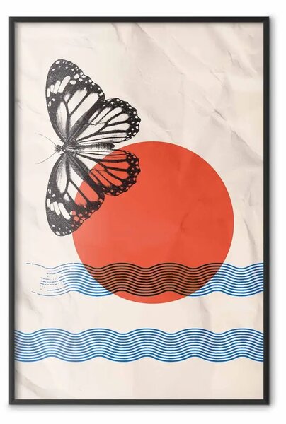 Poster: Farfalla e alba - farfalla astratta e onde su carta
