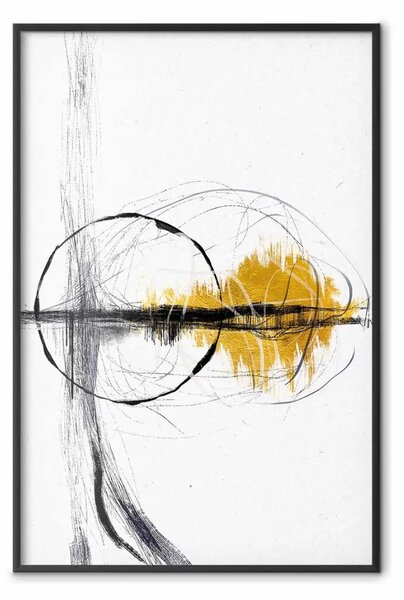 Poster: Alba dorata - linee artistiche nere e disegni in stile astratto