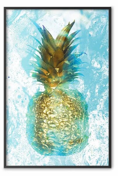 Poster: Frutto prezioso - ananas tropicale di colore dorato su sfondo blu