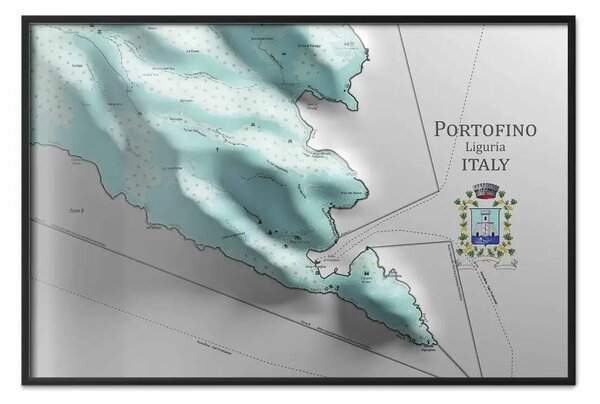 Poster: Portofino e dintorni - mappa del litorale italiano con continente blu
