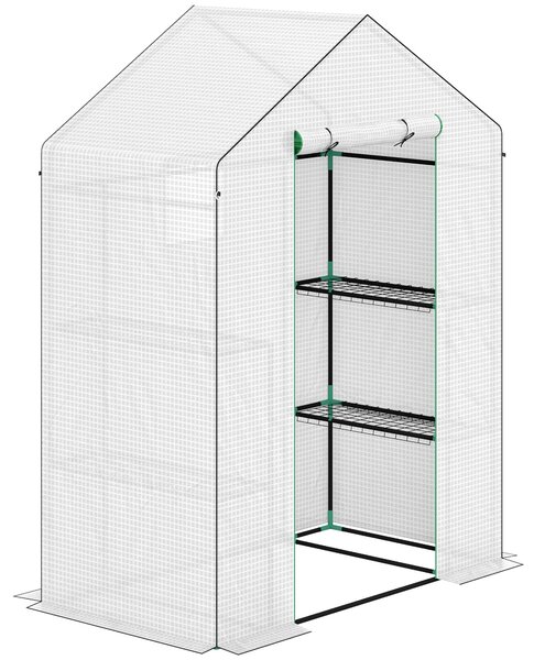 Outsunny Serra a 3 Livelli con 1 Porta, 2 Finestre e Ripiani a U per Coltivazione di Piante 140x73x190 cm Bianco | Aosom Italy