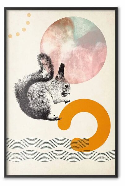 Poster: Piccolo rosso - animale tra figure colorate in stile astratto