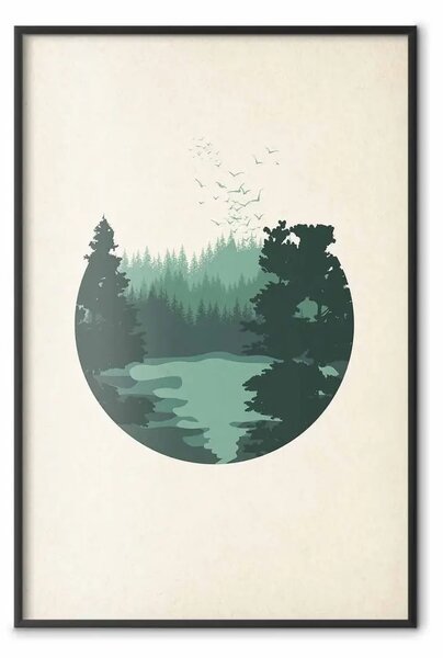 Poster: Vista colline - paesaggio forestale in cerchio