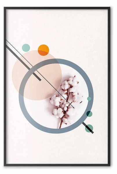 Poster: Cotone geometrico - pianta tra cerchi e linee in stile astratto