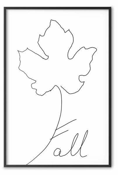 Poster: Tesoro autunnale - lineart foglia, scritte su bianco