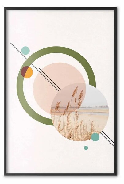 Poster: Paesaggio geometrico - paesaggio in cerchio tra figure astratte
