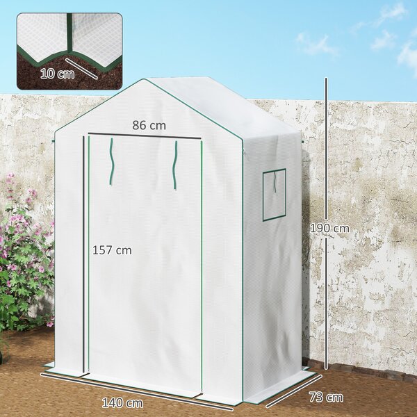 Outsunny Serra a 3 Livelli con 1 Porta, 2 Finestre e Ripiani a U per Coltivazione di Piante 140x73x190 cm Bianco | Aosom Italy