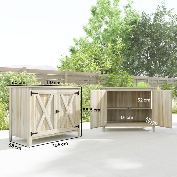 Outsunny Armadio da giardino in legno, armadio da esterno in legno con ripiani e doppie porte, 110 x 60 x 88,5 cm, legno naturale | Aosom Italy