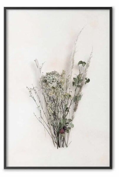 Poster: Bouquet autunnale - mazzo di piante verdi e fiori su sfondo chiaro