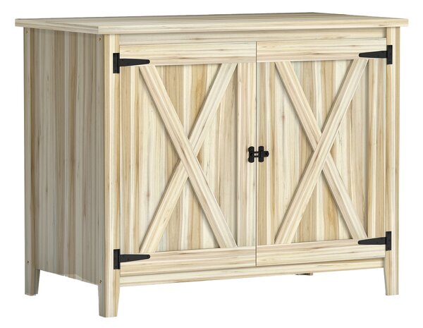 Outsunny Armadio da giardino in legno, armadio da esterno in legno con ripiani e doppie porte, 110 x 60 x 88,5 cm, legno naturale | Aosom Italy