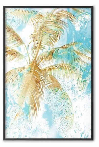 Poster: Caraibi dorati - paesaggio tropicale blu con palme dorate
