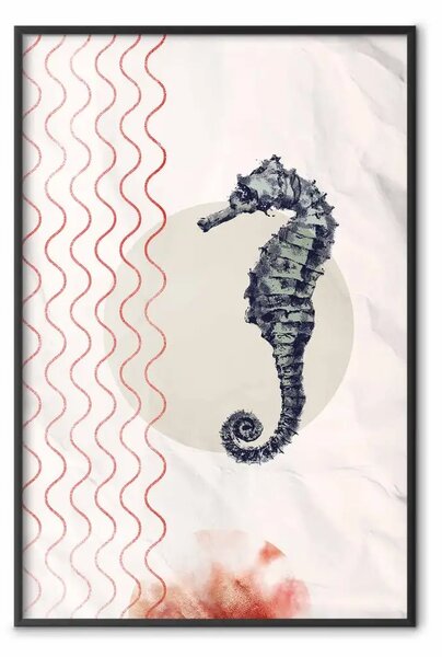 Poster: Cavallo marino - animale su sfondo di onda e cerchi in tema astratto