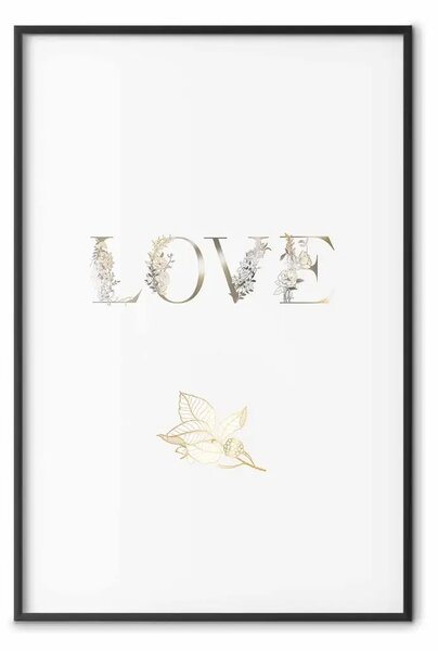 Poster: L'amore è forza - scritta dorata in inglese su sfondo bianco uniforme