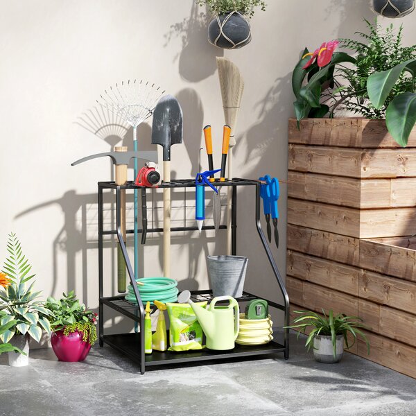 Outsunny Organizzatore di Attrezzi da Giardino Scaffale di Stoccaggio a 3 Livelli per Garage con Ganci | Aosom Italy