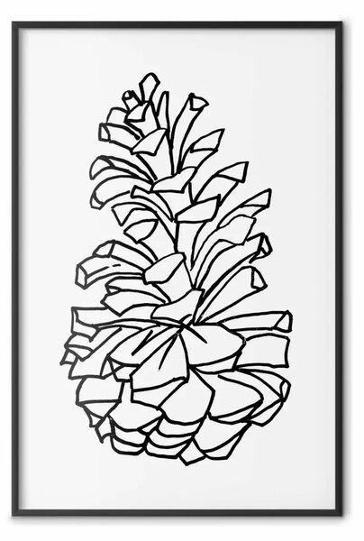 Poster: Profumo del bosco - lineart nero di cono su sfondo bianco contrastante